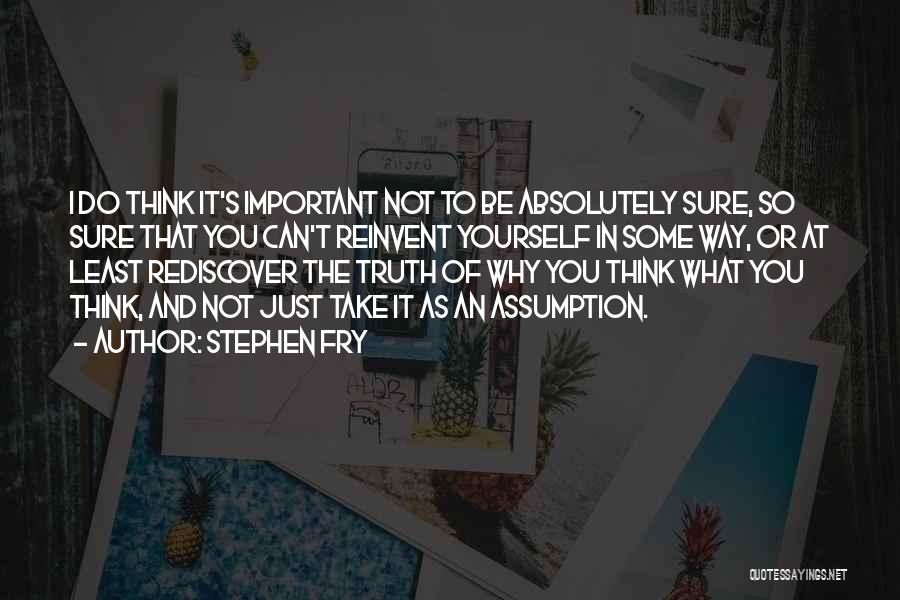 Stephen Fry Quotes: I Do Think It's Important Not To Be Absolutely Sure, So Sure That You Can't Reinvent Yourself In Some Way,