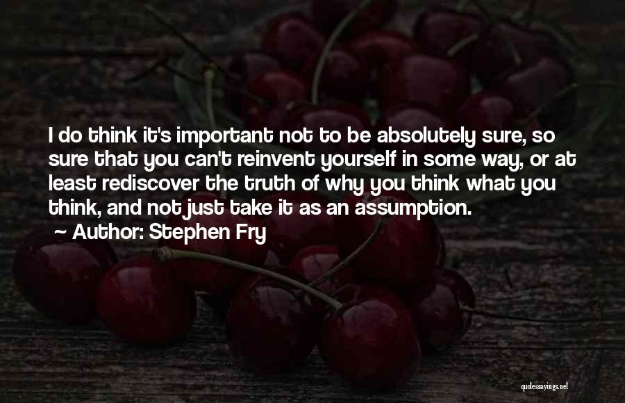 Stephen Fry Quotes: I Do Think It's Important Not To Be Absolutely Sure, So Sure That You Can't Reinvent Yourself In Some Way,