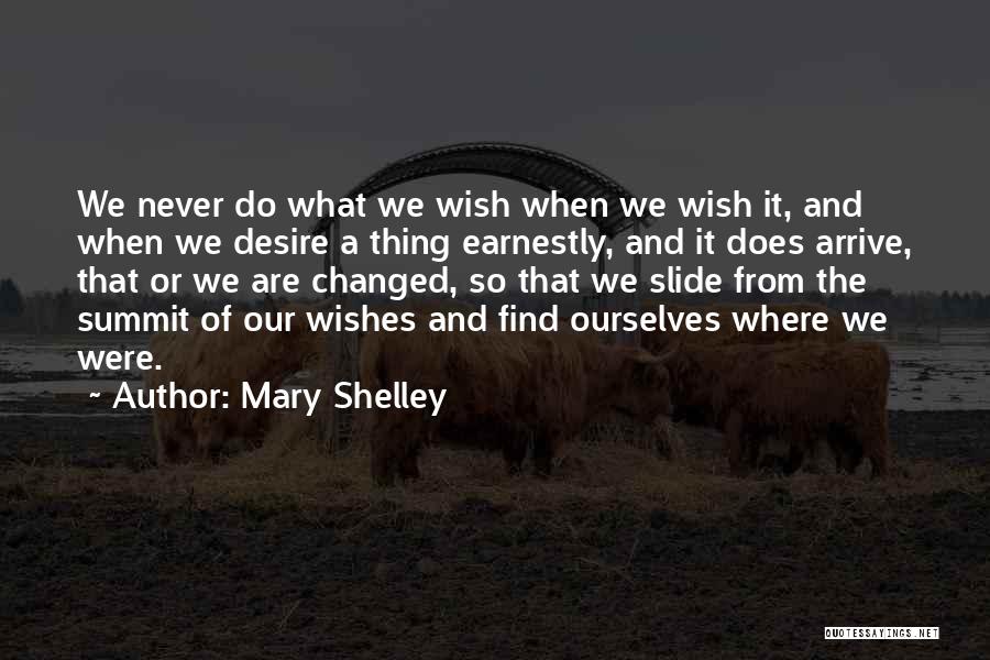 Mary Shelley Quotes: We Never Do What We Wish When We Wish It, And When We Desire A Thing Earnestly, And It Does