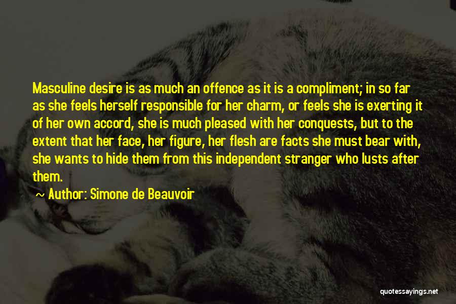 Simone De Beauvoir Quotes: Masculine Desire Is As Much An Offence As It Is A Compliment; In So Far As She Feels Herself Responsible