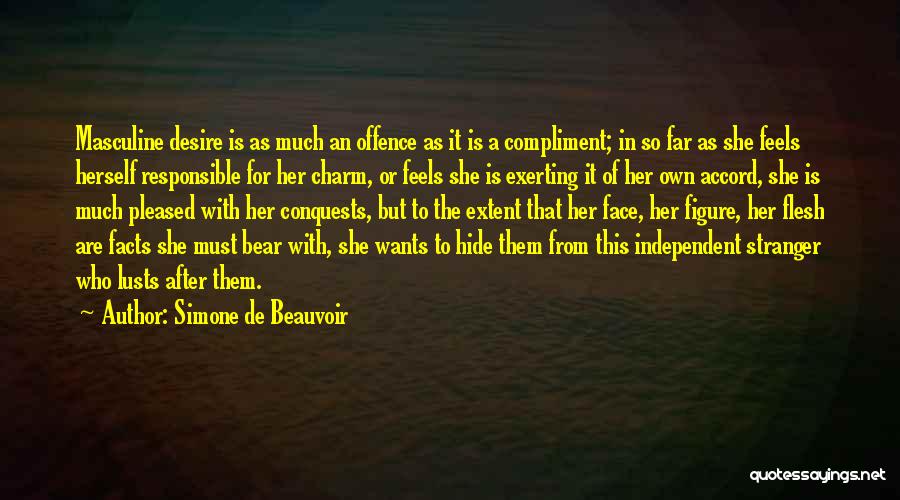 Simone De Beauvoir Quotes: Masculine Desire Is As Much An Offence As It Is A Compliment; In So Far As She Feels Herself Responsible