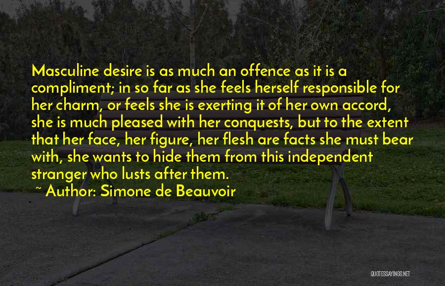 Simone De Beauvoir Quotes: Masculine Desire Is As Much An Offence As It Is A Compliment; In So Far As She Feels Herself Responsible
