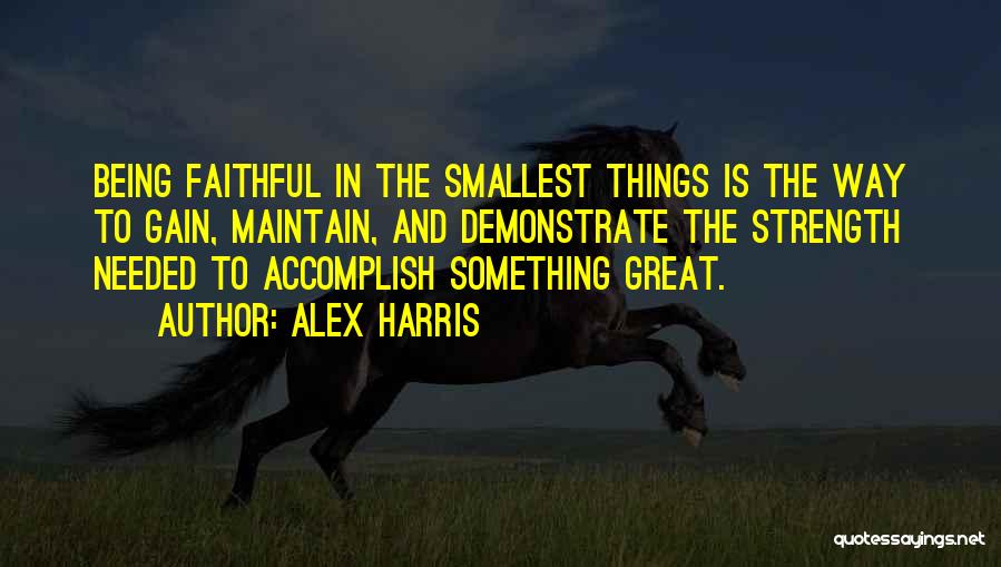 Alex Harris Quotes: Being Faithful In The Smallest Things Is The Way To Gain, Maintain, And Demonstrate The Strength Needed To Accomplish Something