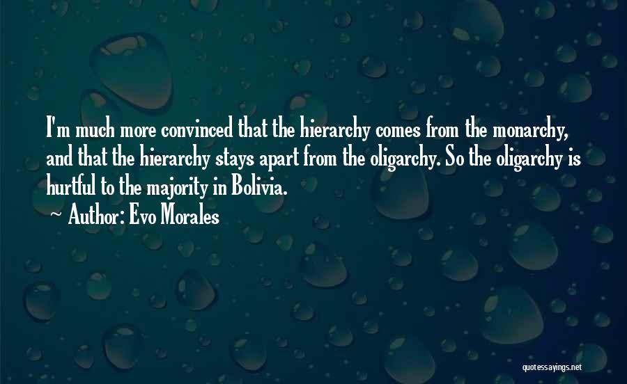 Evo Morales Quotes: I'm Much More Convinced That The Hierarchy Comes From The Monarchy, And That The Hierarchy Stays Apart From The Oligarchy.