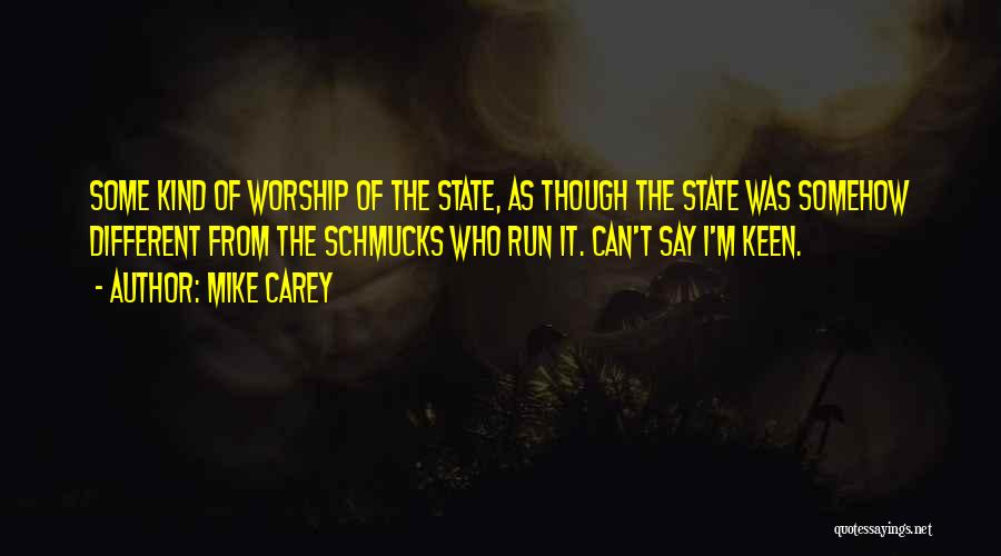 Mike Carey Quotes: Some Kind Of Worship Of The State, As Though The State Was Somehow Different From The Schmucks Who Run It.