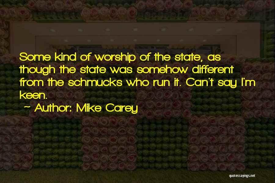 Mike Carey Quotes: Some Kind Of Worship Of The State, As Though The State Was Somehow Different From The Schmucks Who Run It.