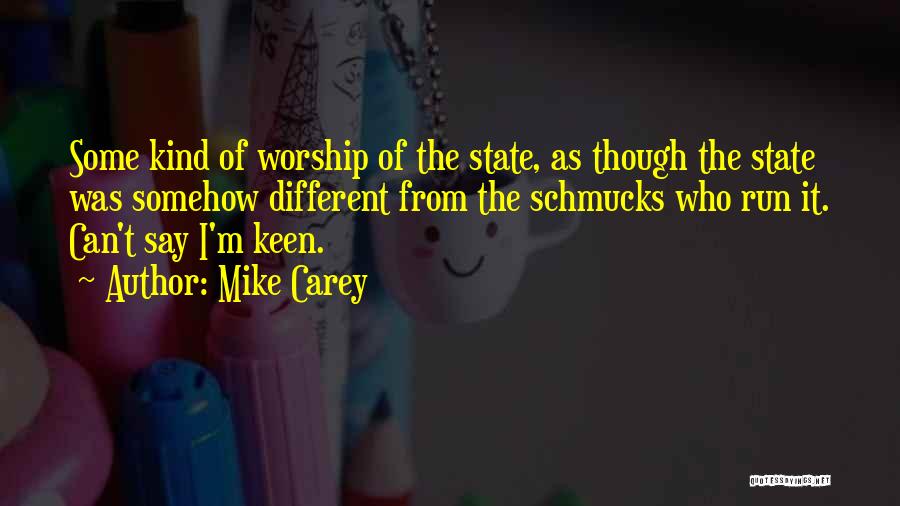 Mike Carey Quotes: Some Kind Of Worship Of The State, As Though The State Was Somehow Different From The Schmucks Who Run It.