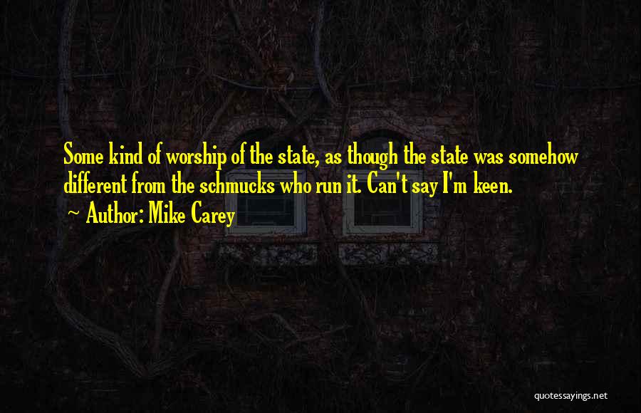 Mike Carey Quotes: Some Kind Of Worship Of The State, As Though The State Was Somehow Different From The Schmucks Who Run It.