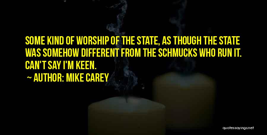 Mike Carey Quotes: Some Kind Of Worship Of The State, As Though The State Was Somehow Different From The Schmucks Who Run It.