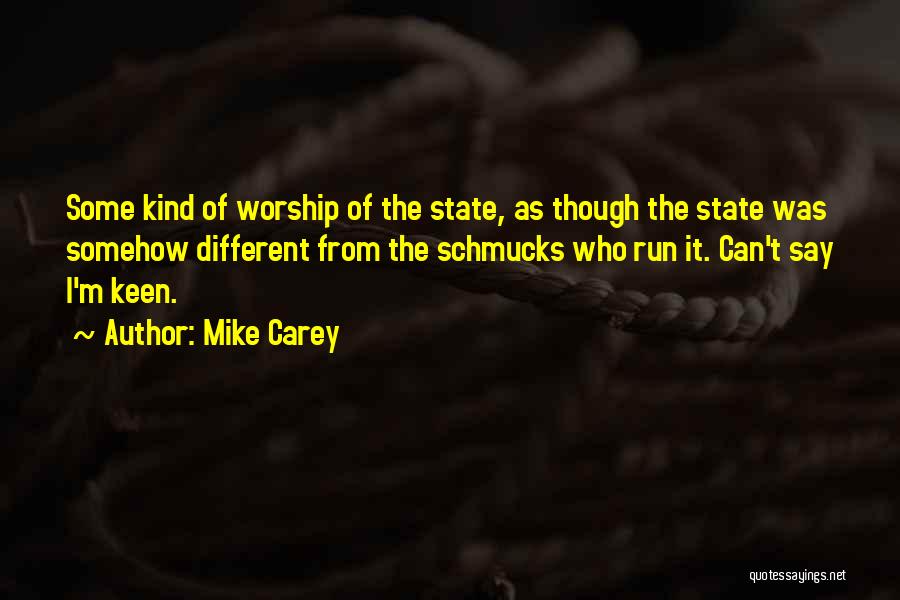 Mike Carey Quotes: Some Kind Of Worship Of The State, As Though The State Was Somehow Different From The Schmucks Who Run It.