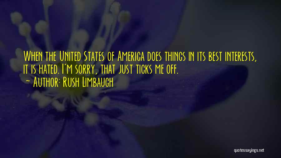 Rush Limbaugh Quotes: When The United States Of America Does Things In Its Best Interests, It Is Hated. I'm Sorry, That Just Ticks