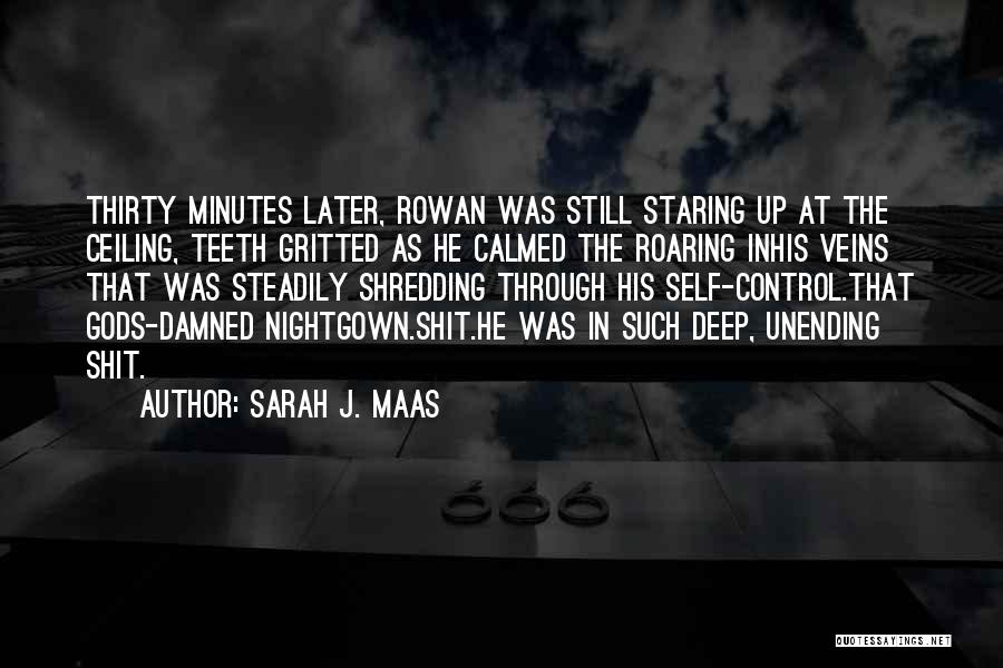 Sarah J. Maas Quotes: Thirty Minutes Later, Rowan Was Still Staring Up At The Ceiling, Teeth Gritted As He Calmed The Roaring Inhis Veins