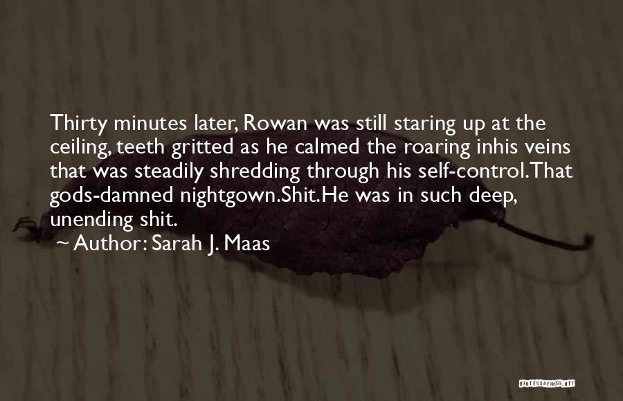 Sarah J. Maas Quotes: Thirty Minutes Later, Rowan Was Still Staring Up At The Ceiling, Teeth Gritted As He Calmed The Roaring Inhis Veins