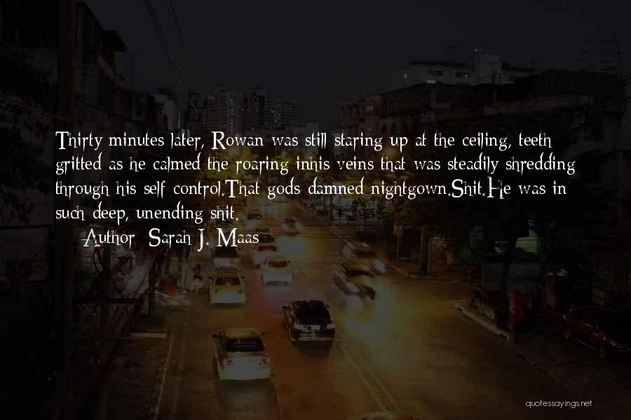 Sarah J. Maas Quotes: Thirty Minutes Later, Rowan Was Still Staring Up At The Ceiling, Teeth Gritted As He Calmed The Roaring Inhis Veins