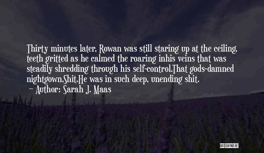 Sarah J. Maas Quotes: Thirty Minutes Later, Rowan Was Still Staring Up At The Ceiling, Teeth Gritted As He Calmed The Roaring Inhis Veins