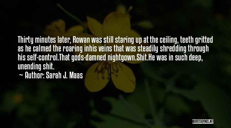 Sarah J. Maas Quotes: Thirty Minutes Later, Rowan Was Still Staring Up At The Ceiling, Teeth Gritted As He Calmed The Roaring Inhis Veins