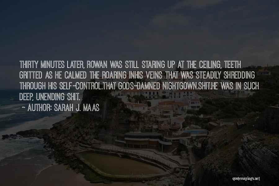 Sarah J. Maas Quotes: Thirty Minutes Later, Rowan Was Still Staring Up At The Ceiling, Teeth Gritted As He Calmed The Roaring Inhis Veins