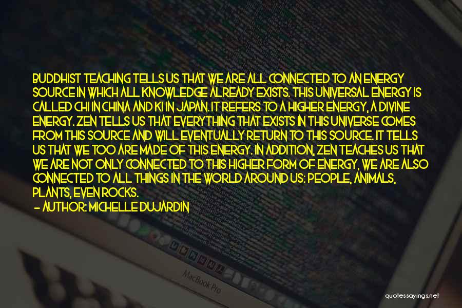 Michelle Dujardin Quotes: Buddhist Teaching Tells Us That We Are All Connected To An Energy Source In Which All Knowledge Already Exists. This