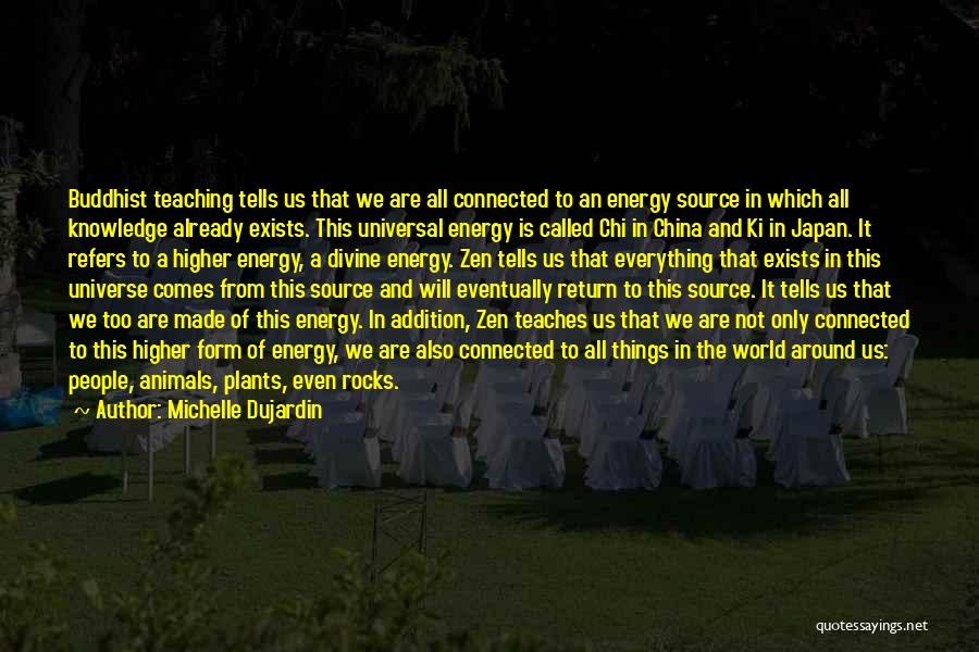 Michelle Dujardin Quotes: Buddhist Teaching Tells Us That We Are All Connected To An Energy Source In Which All Knowledge Already Exists. This