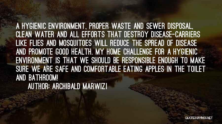 Archibald Marwizi Quotes: A Hygienic Environment, Proper Waste And Sewer Disposal, Clean Water And All Efforts That Destroy Disease-carriers Like Flies And Mosquitoes