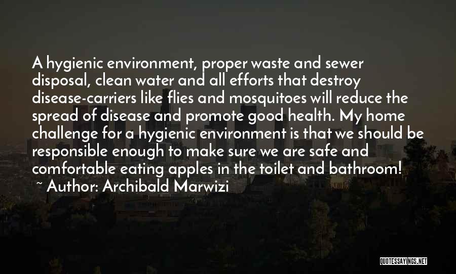 Archibald Marwizi Quotes: A Hygienic Environment, Proper Waste And Sewer Disposal, Clean Water And All Efforts That Destroy Disease-carriers Like Flies And Mosquitoes