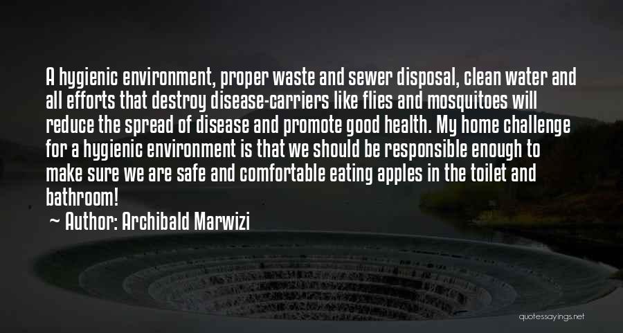 Archibald Marwizi Quotes: A Hygienic Environment, Proper Waste And Sewer Disposal, Clean Water And All Efforts That Destroy Disease-carriers Like Flies And Mosquitoes