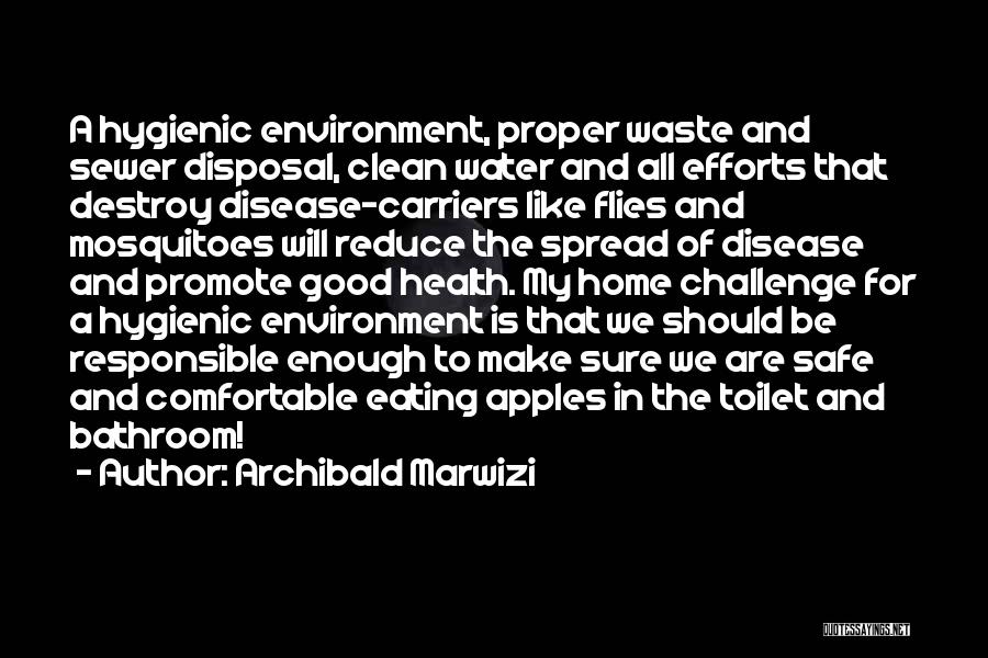 Archibald Marwizi Quotes: A Hygienic Environment, Proper Waste And Sewer Disposal, Clean Water And All Efforts That Destroy Disease-carriers Like Flies And Mosquitoes