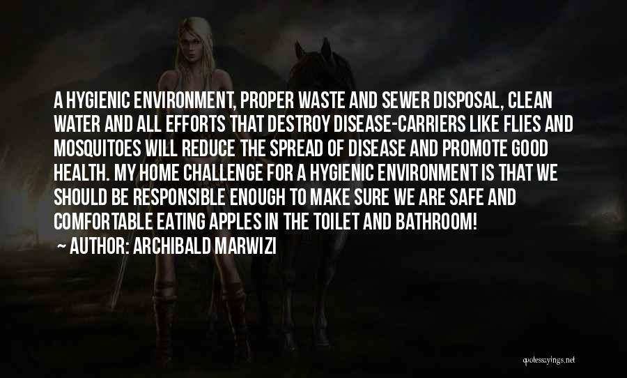 Archibald Marwizi Quotes: A Hygienic Environment, Proper Waste And Sewer Disposal, Clean Water And All Efforts That Destroy Disease-carriers Like Flies And Mosquitoes