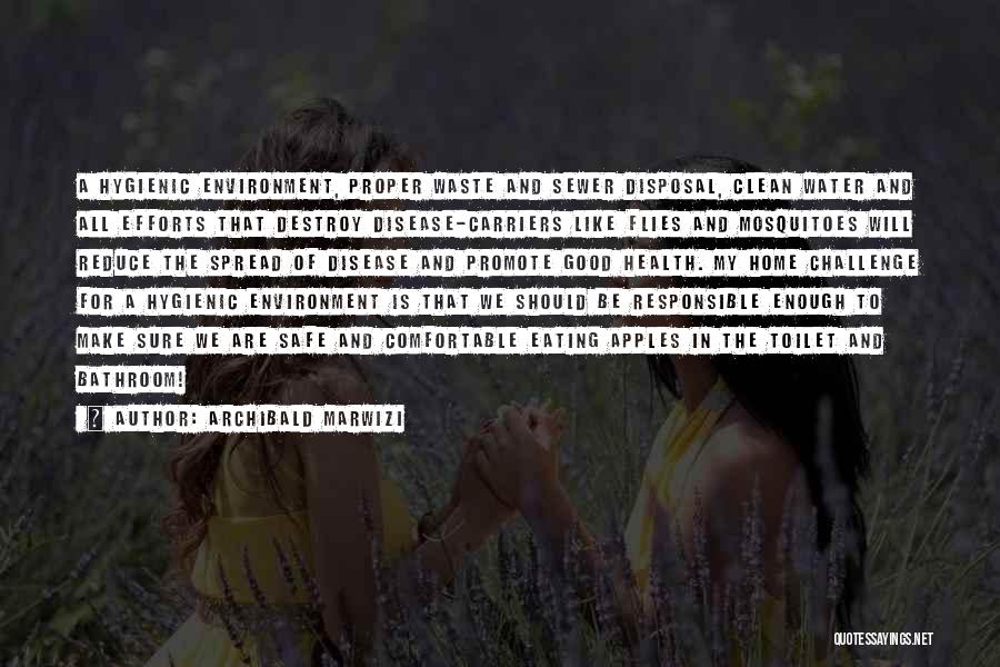 Archibald Marwizi Quotes: A Hygienic Environment, Proper Waste And Sewer Disposal, Clean Water And All Efforts That Destroy Disease-carriers Like Flies And Mosquitoes