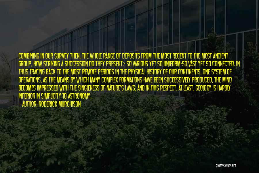 Roderick Murchison Quotes: Combining In Our Survey Then, The Whole Range Of Deposits From The Most Recent To The Most Ancient Group, How