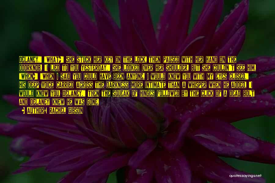 Rachel Gibson Quotes: Delaney. What? She Stuck Her Key On The Lock, Then Paused With Her Hand On The Doorknob. I Lied To