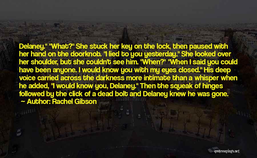 Rachel Gibson Quotes: Delaney. What? She Stuck Her Key On The Lock, Then Paused With Her Hand On The Doorknob. I Lied To