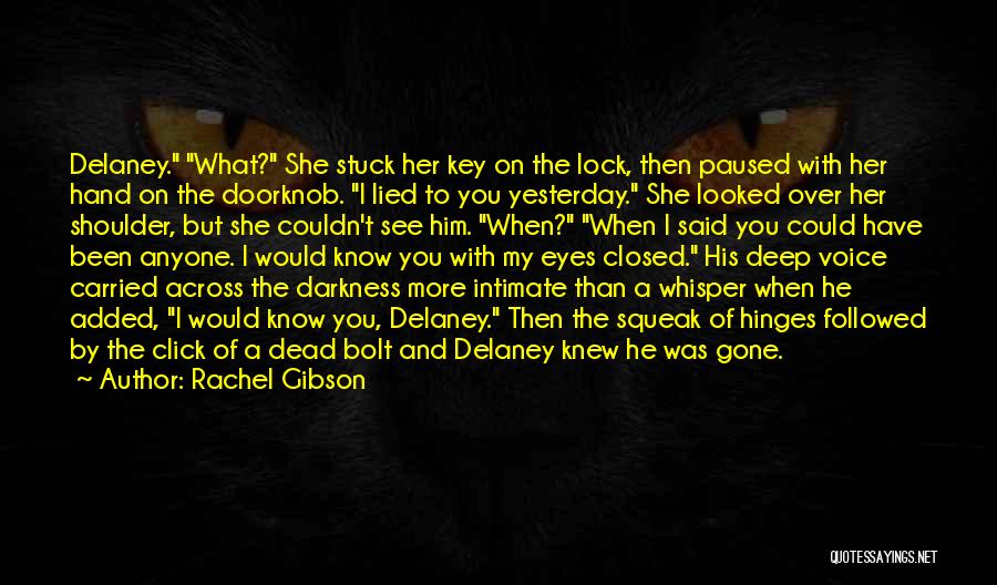 Rachel Gibson Quotes: Delaney. What? She Stuck Her Key On The Lock, Then Paused With Her Hand On The Doorknob. I Lied To