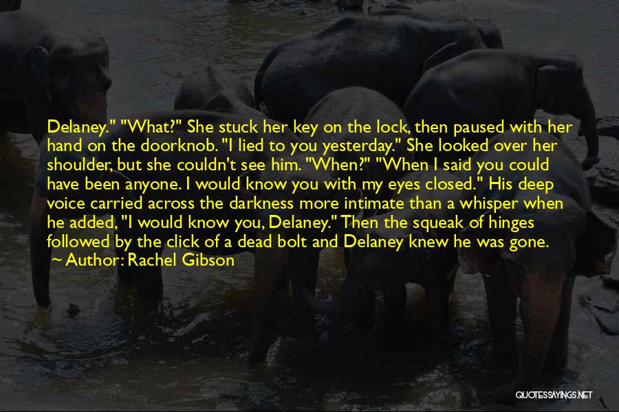 Rachel Gibson Quotes: Delaney. What? She Stuck Her Key On The Lock, Then Paused With Her Hand On The Doorknob. I Lied To