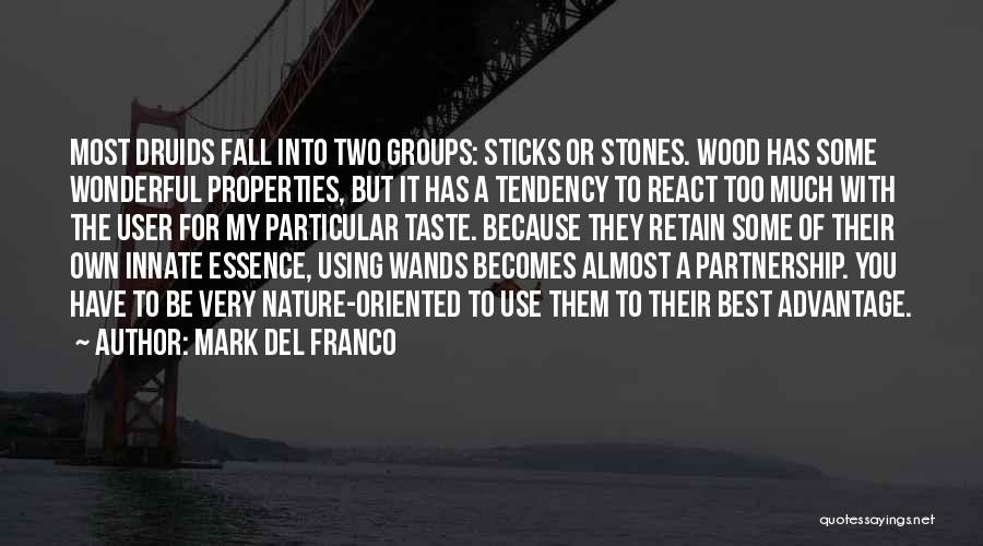 Mark Del Franco Quotes: Most Druids Fall Into Two Groups: Sticks Or Stones. Wood Has Some Wonderful Properties, But It Has A Tendency To