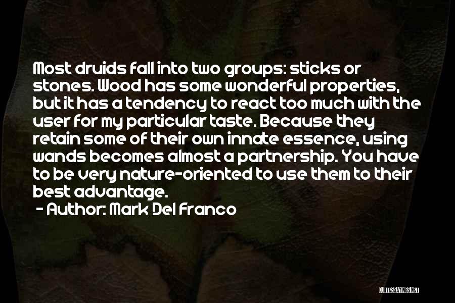 Mark Del Franco Quotes: Most Druids Fall Into Two Groups: Sticks Or Stones. Wood Has Some Wonderful Properties, But It Has A Tendency To