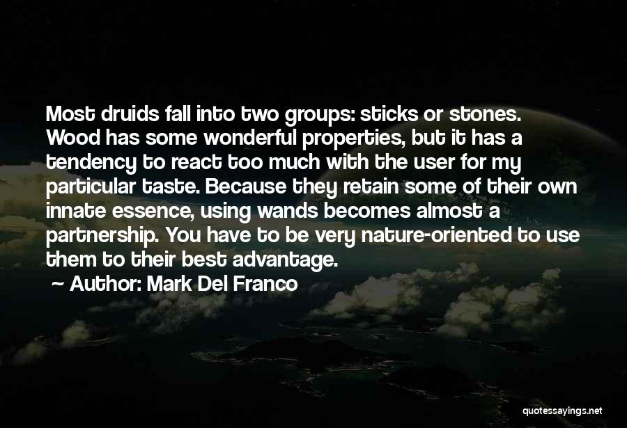 Mark Del Franco Quotes: Most Druids Fall Into Two Groups: Sticks Or Stones. Wood Has Some Wonderful Properties, But It Has A Tendency To