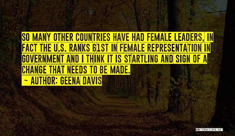 Geena Davis Quotes: So Many Other Countries Have Had Female Leaders, In Fact The U.s. Ranks 61st In Female Representation In Government And