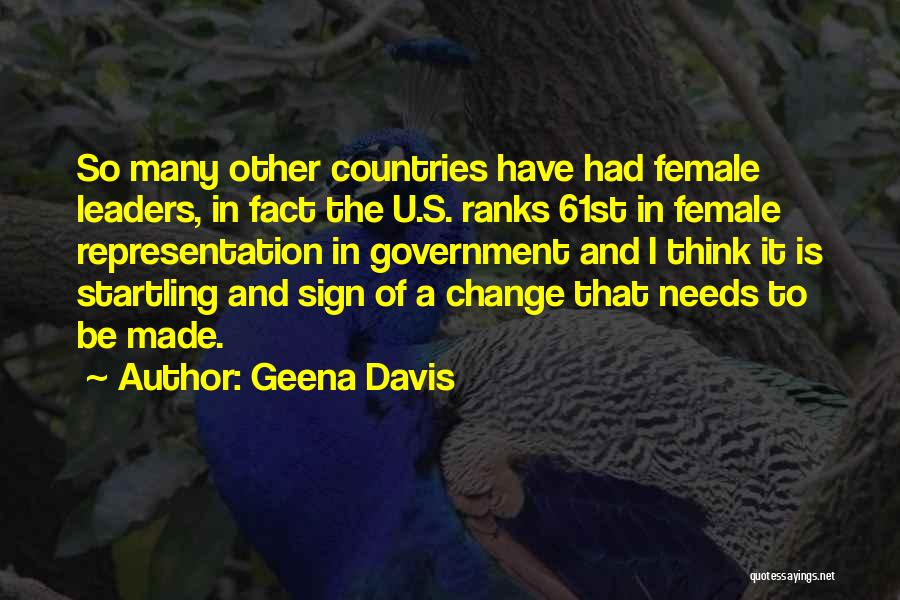 Geena Davis Quotes: So Many Other Countries Have Had Female Leaders, In Fact The U.s. Ranks 61st In Female Representation In Government And