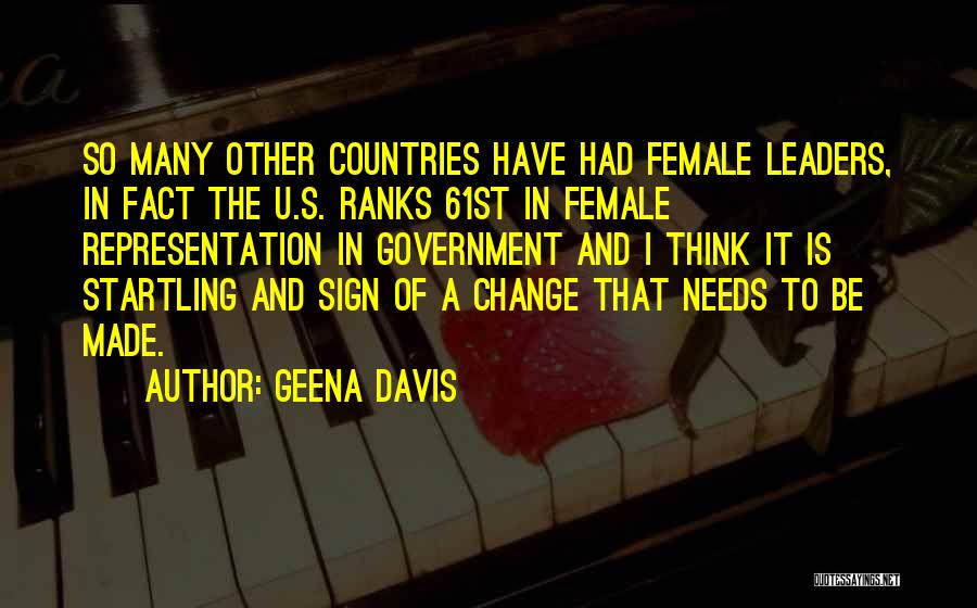 Geena Davis Quotes: So Many Other Countries Have Had Female Leaders, In Fact The U.s. Ranks 61st In Female Representation In Government And