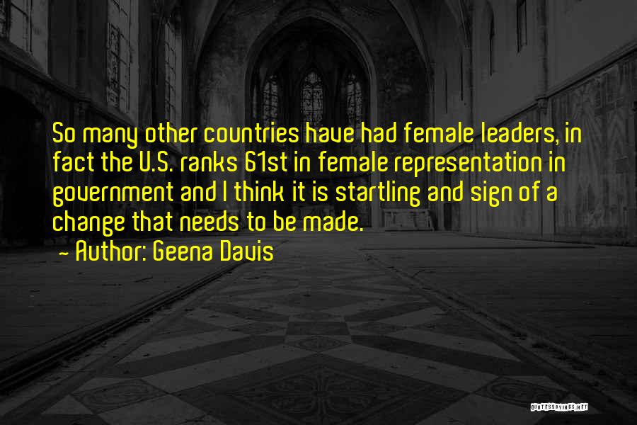 Geena Davis Quotes: So Many Other Countries Have Had Female Leaders, In Fact The U.s. Ranks 61st In Female Representation In Government And