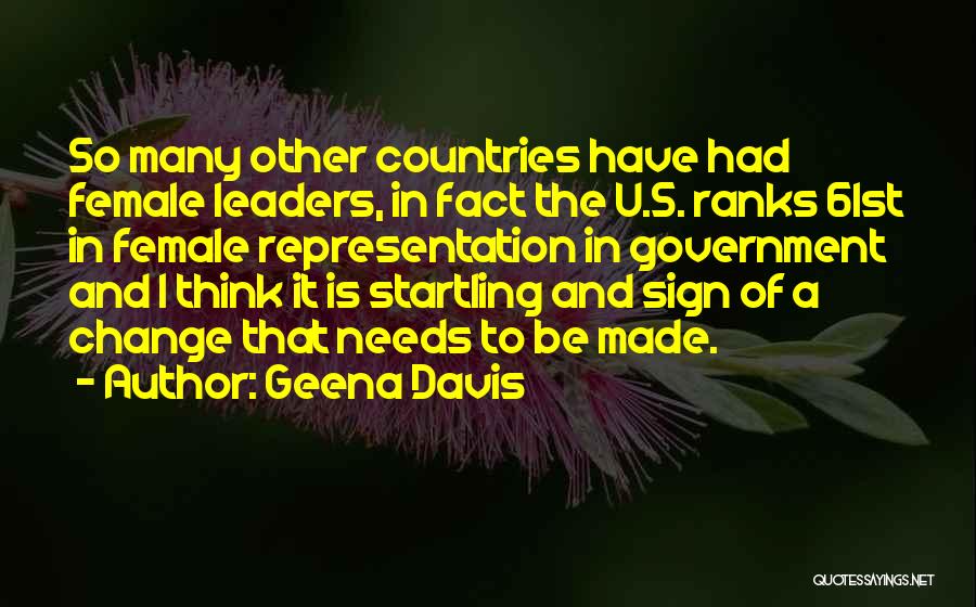 Geena Davis Quotes: So Many Other Countries Have Had Female Leaders, In Fact The U.s. Ranks 61st In Female Representation In Government And