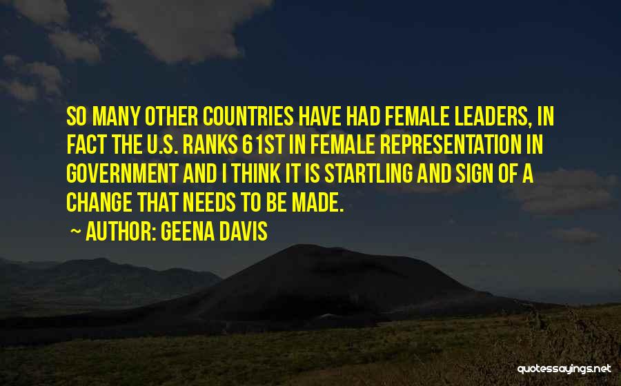 Geena Davis Quotes: So Many Other Countries Have Had Female Leaders, In Fact The U.s. Ranks 61st In Female Representation In Government And
