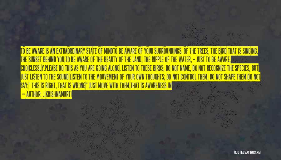 J.Krishnamurti Quotes: To Be Aware Is An Extraordinary State Of Mindto Be Aware Of Your Surroundings, Of The Trees, The Bird That