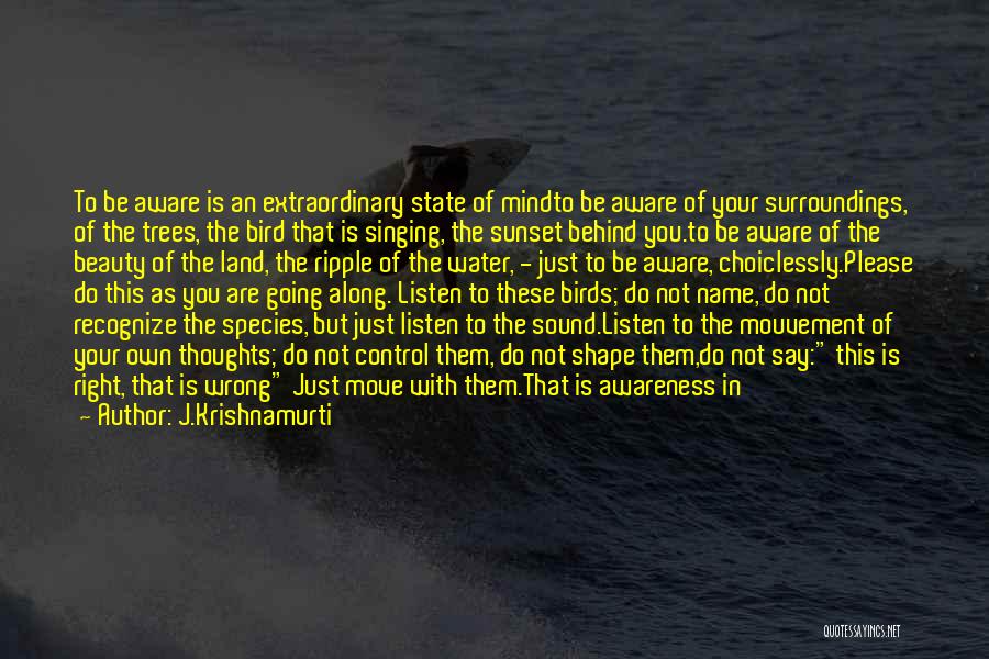 J.Krishnamurti Quotes: To Be Aware Is An Extraordinary State Of Mindto Be Aware Of Your Surroundings, Of The Trees, The Bird That