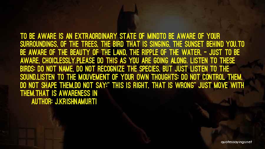 J.Krishnamurti Quotes: To Be Aware Is An Extraordinary State Of Mindto Be Aware Of Your Surroundings, Of The Trees, The Bird That