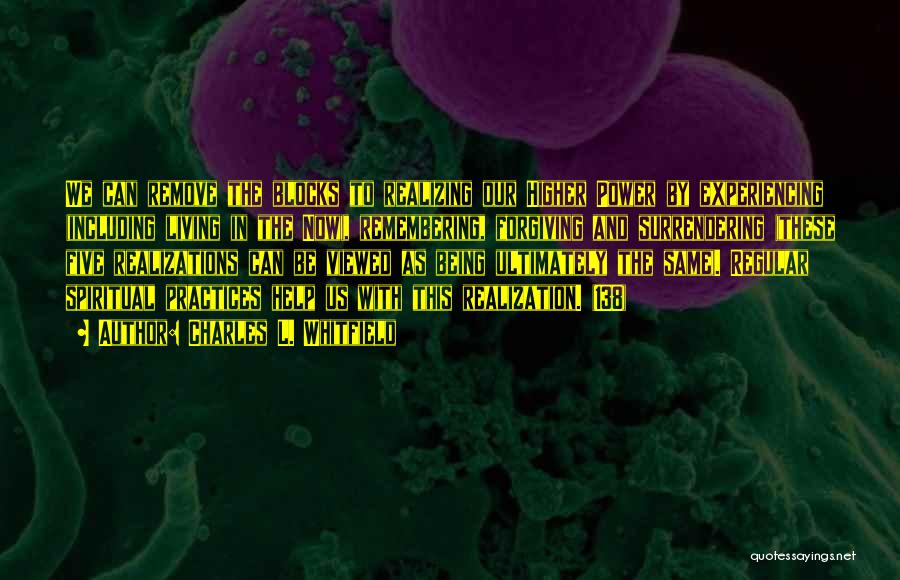 Charles L. Whitfield Quotes: We Can Remove The Blocks To Realizing Our Higher Power By Experiencing (including Living In The Now), Remembering, Forgiving And