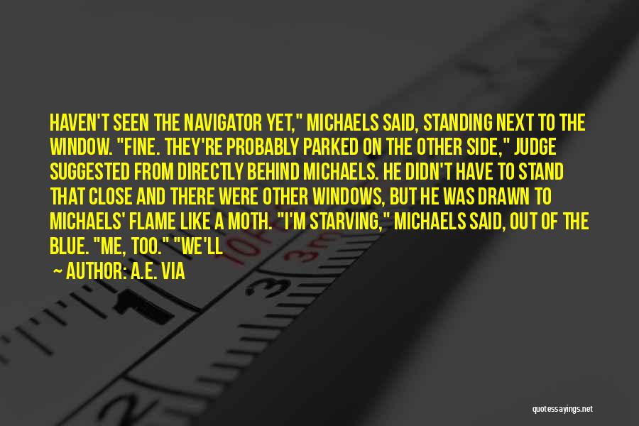 A.E. Via Quotes: Haven't Seen The Navigator Yet, Michaels Said, Standing Next To The Window. Fine. They're Probably Parked On The Other Side,