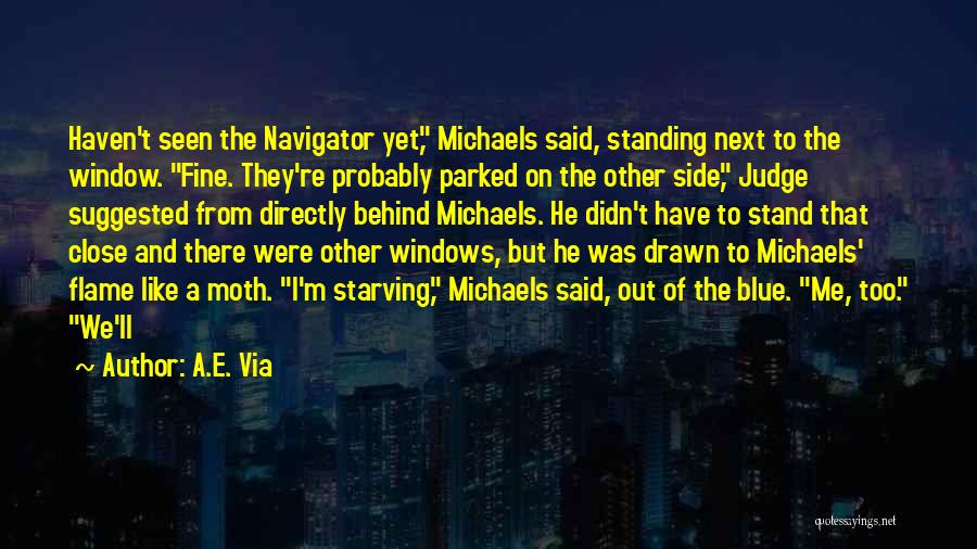 A.E. Via Quotes: Haven't Seen The Navigator Yet, Michaels Said, Standing Next To The Window. Fine. They're Probably Parked On The Other Side,