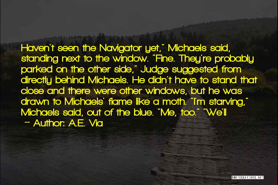 A.E. Via Quotes: Haven't Seen The Navigator Yet, Michaels Said, Standing Next To The Window. Fine. They're Probably Parked On The Other Side,